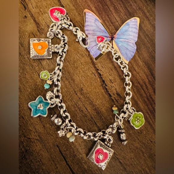 Brighton Jewelry - Brighton Havana Silver Charm Bracelet with Multicolor Enamel Charms